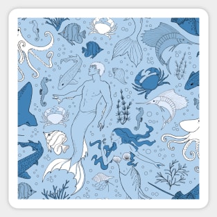 under the sea - blue seamless pattern Sticker